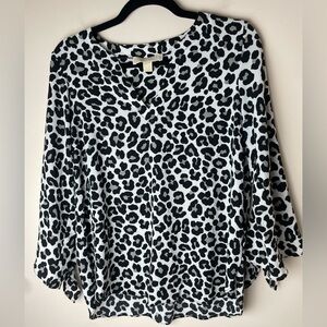 Michael Kors Leopard Animal Print Top Blouse  Women’s Small White Black Gray